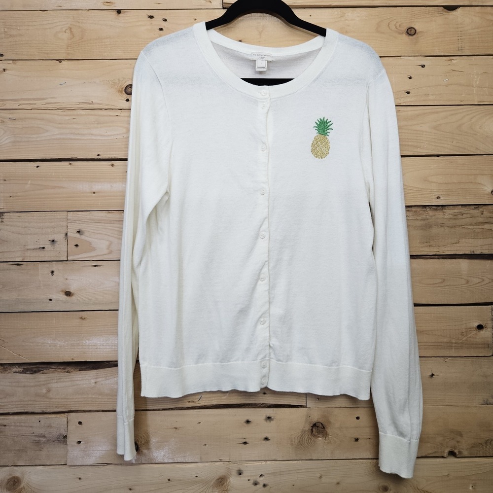 J. Crew Pineapple Caryn Cardigan Sweater Womens Size Large Cotton Preppy Casual - Picture 2 of 9